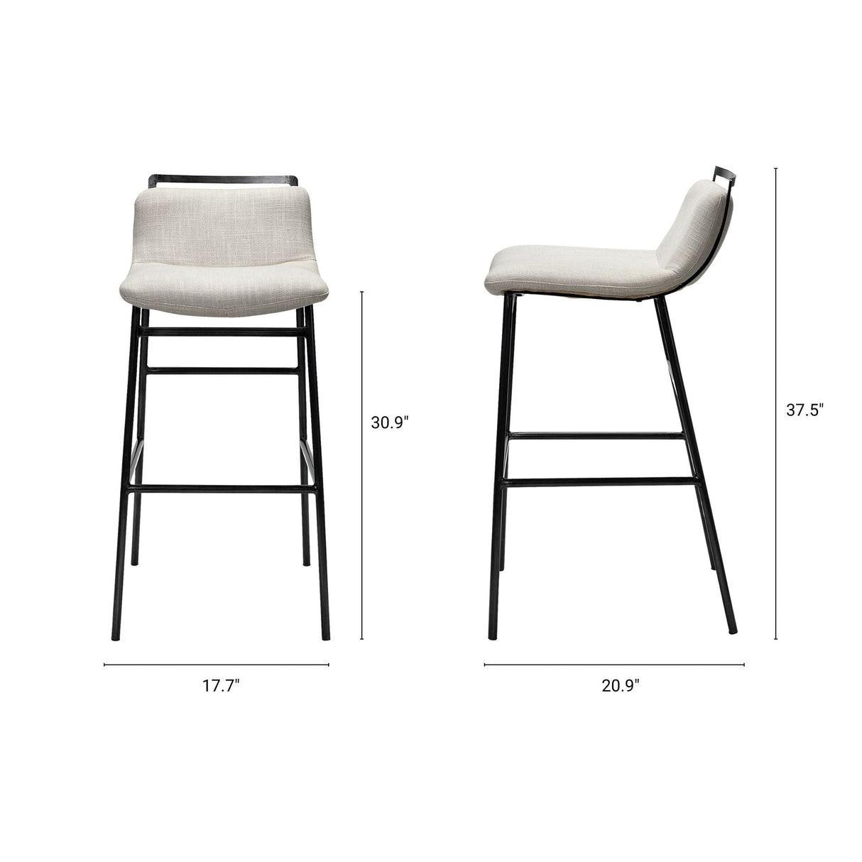Kavalan 37.5" Total Height Beige Upholstered Seat Gray Metal Frame Bar Stool by Mercana at Eve Furniture