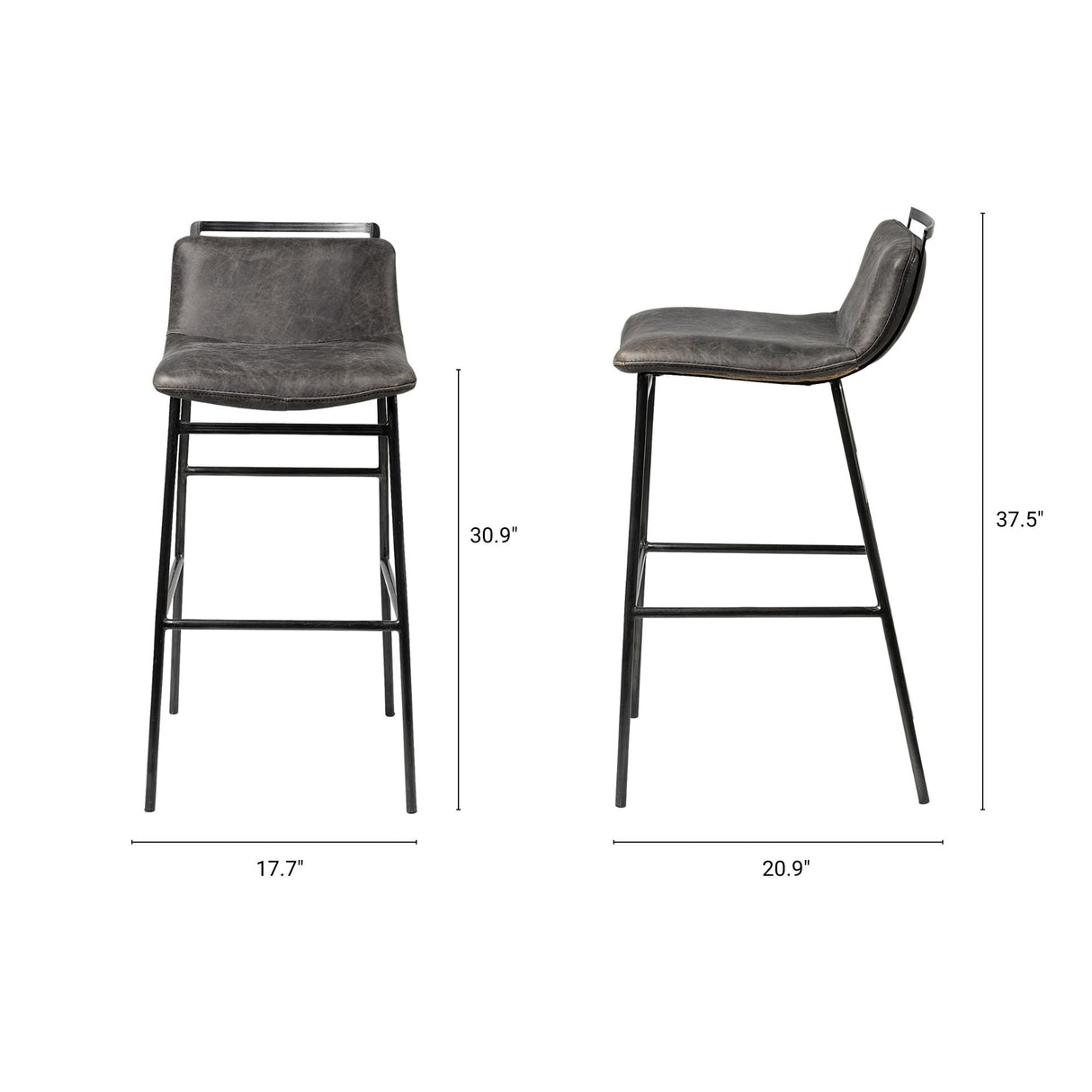 Kavalan 37.5" Total Height Ebony Leather Seat Black Metal Frame Bar Stool by Mercana at Eve Furniture