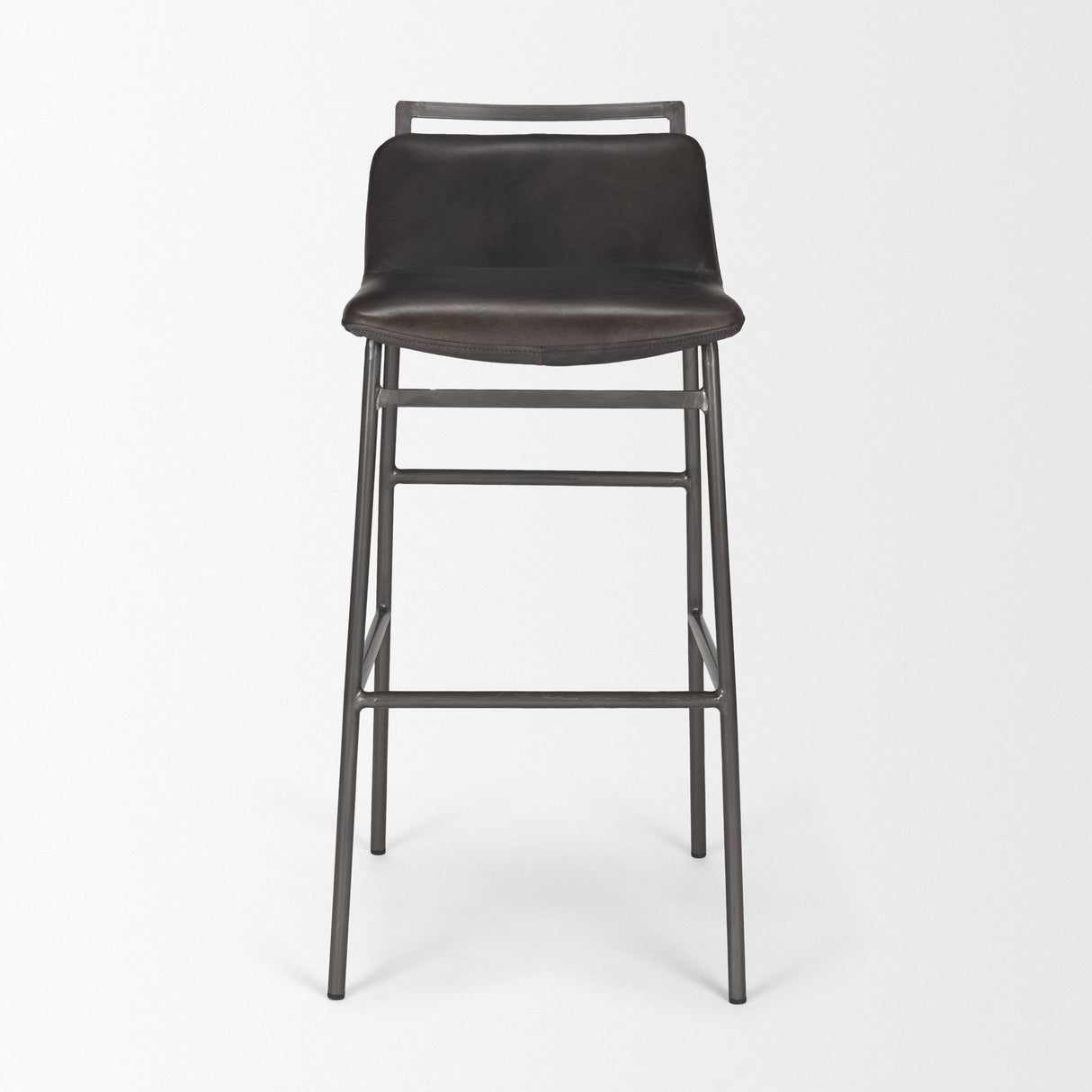 Kavalan 37.5" Total Height Ebony Leather Seat Black Metal Frame Bar Stool by Mercana at Eve Furniture