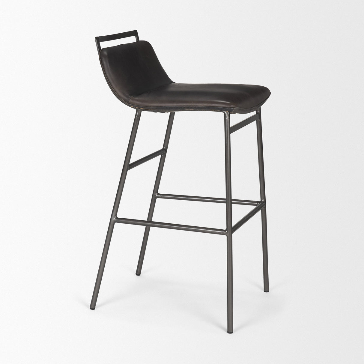 Kavalan 37.5" Total Height Ebony Leather Seat Black Metal Frame Bar Stool by Mercana at Eve Furniture