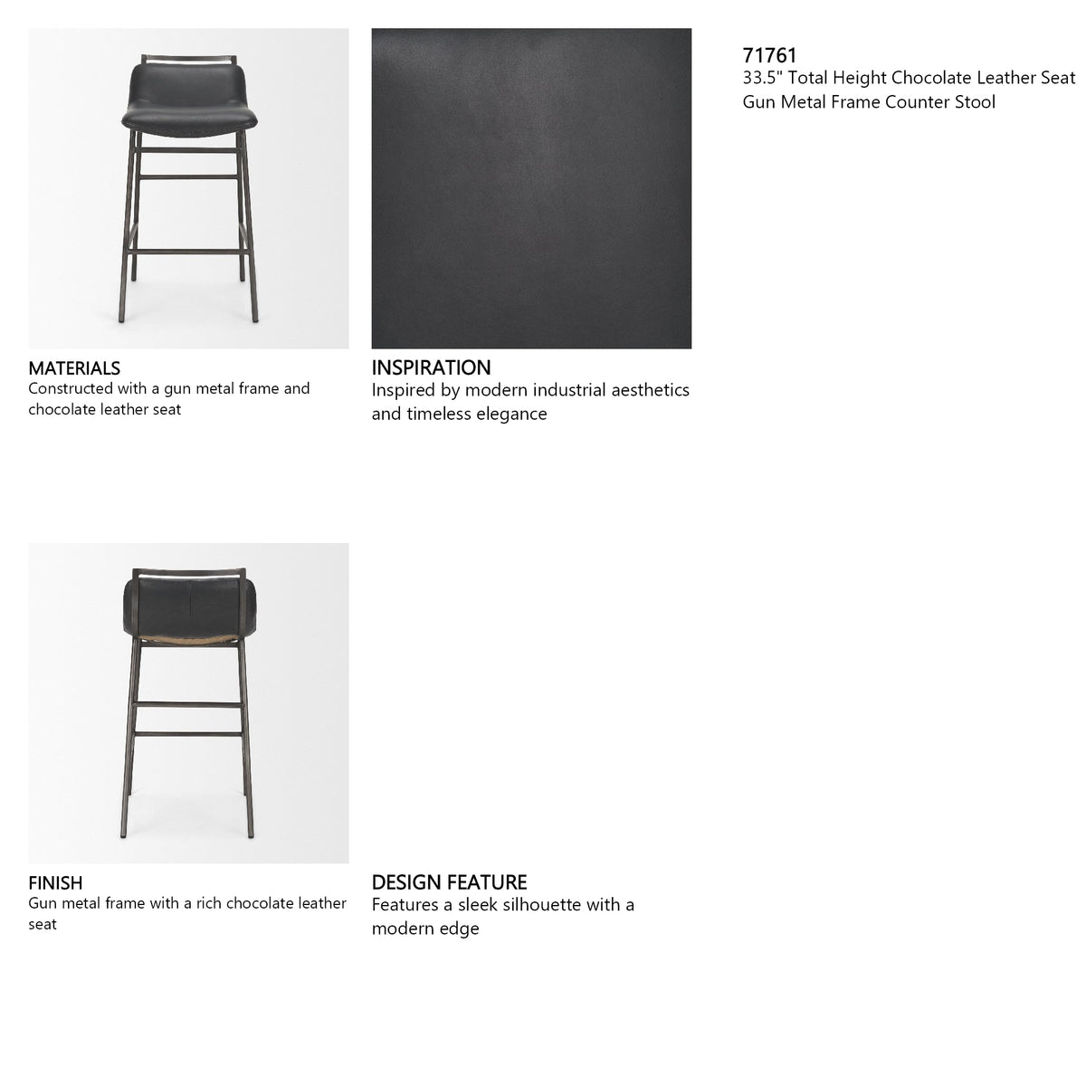 Kavalan Backless 33.5in Seat Counter Stool | Chocolate Leather by Mercana at Eve Furniture