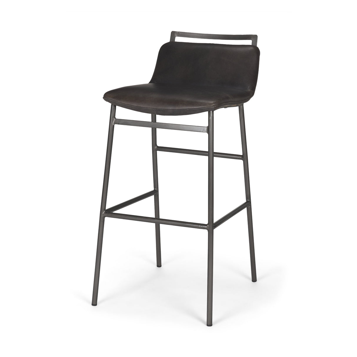Kavalan Ebony Leather Seat Black Metal Frame Bar Stool by Mercana at Eve Furniture
