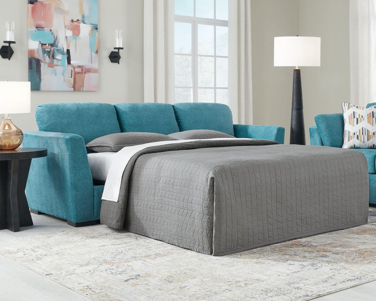 Keerwick Teal Queen Sofa Sleeper by Ashley at Eve Furniture