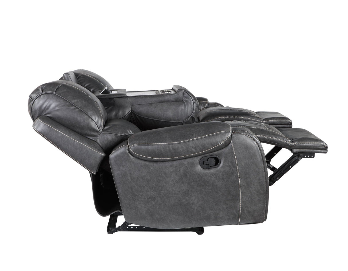 Keily Grey Reclining Sofa with Drop-Down Table by Steve Silver at Eve Furniture