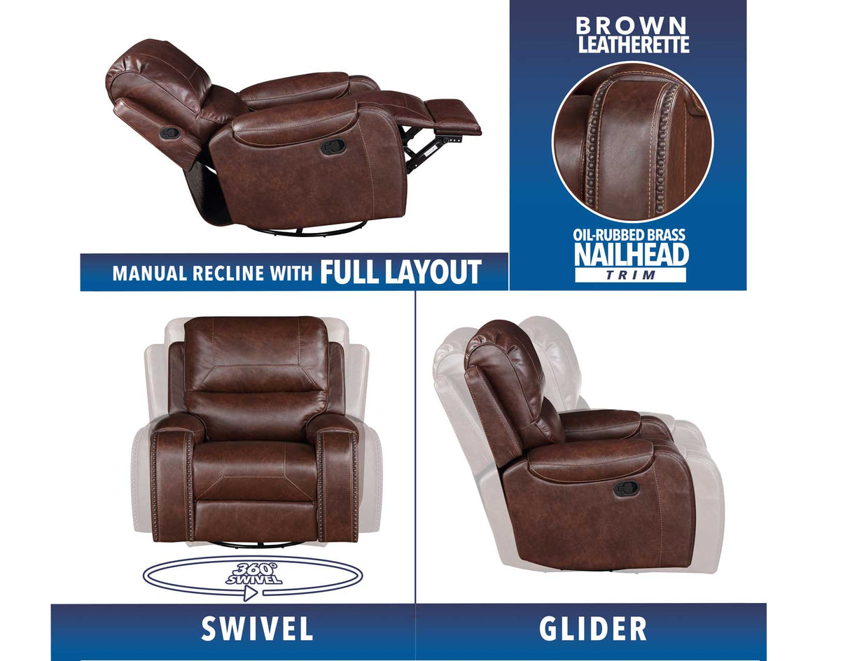 Keily Brown Manual Swivel Glider Recliner by Steve Silver at Eve Furniture