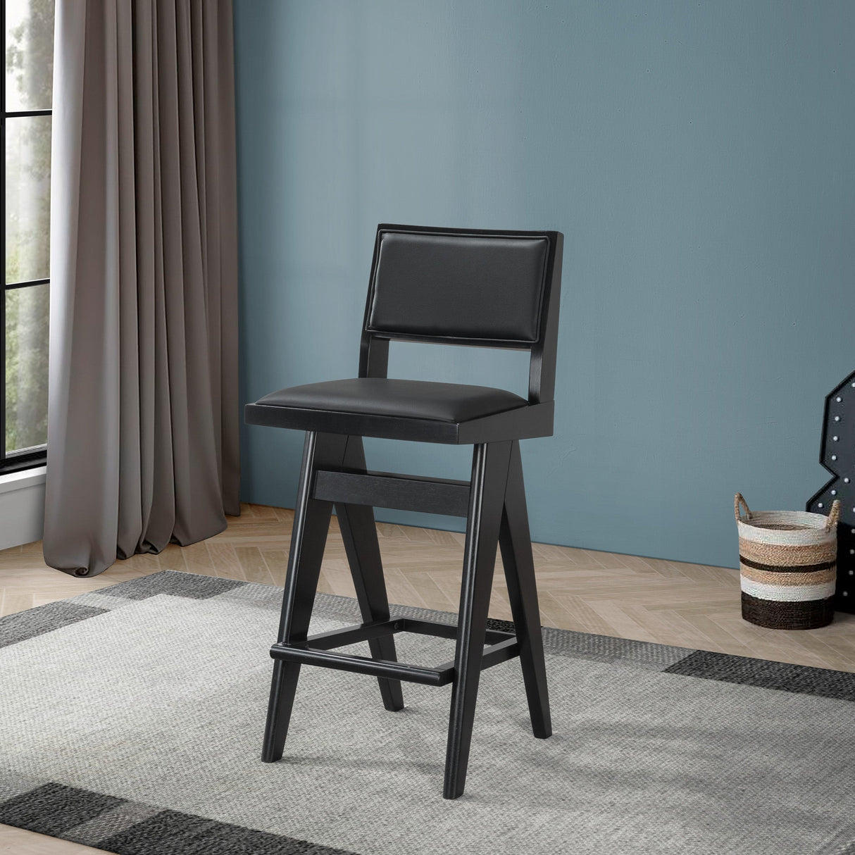 Keira Black PU Bar Stool (Set of 2) by Ashcroft Imports at Eve Furniture