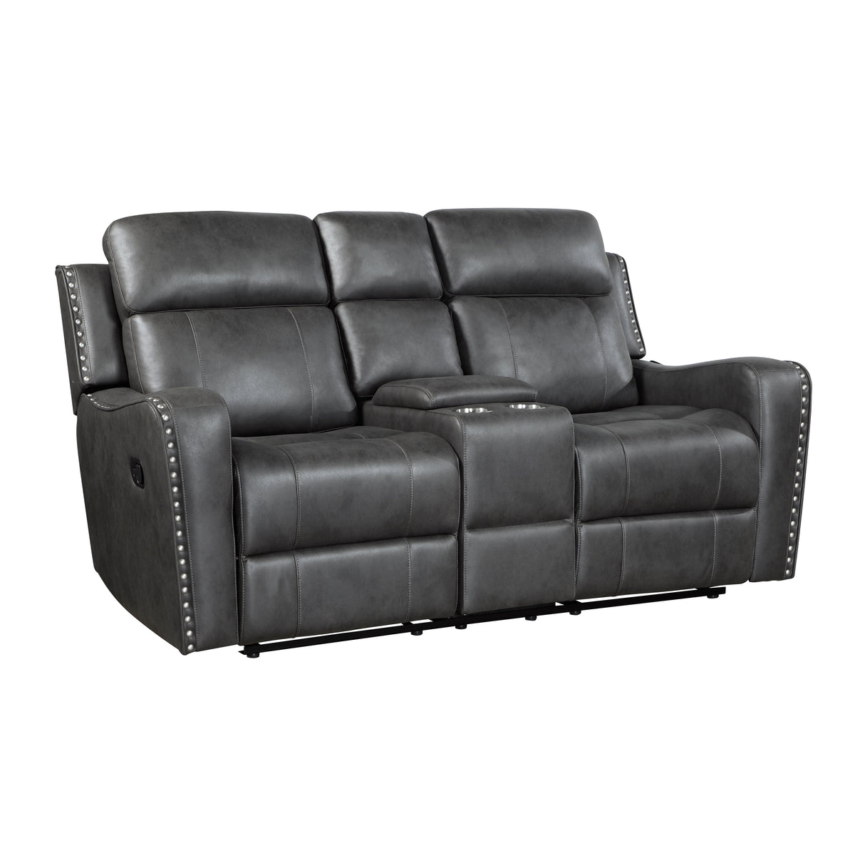 Kellen Smoky Gray Double Reclining Loveseat with Center Console by Homelegance at Eve Furniture