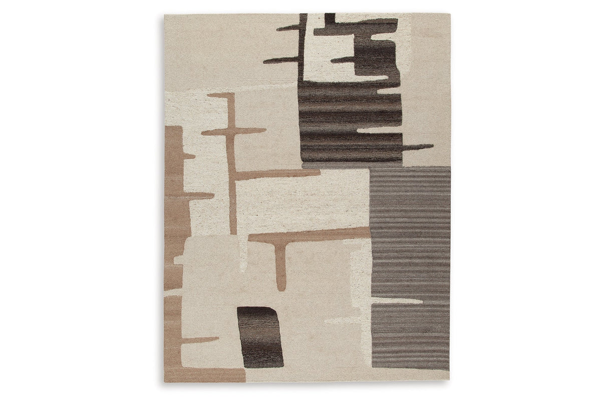Kencher Beige/Brown Large Rug by Ashley at Eve Furniture