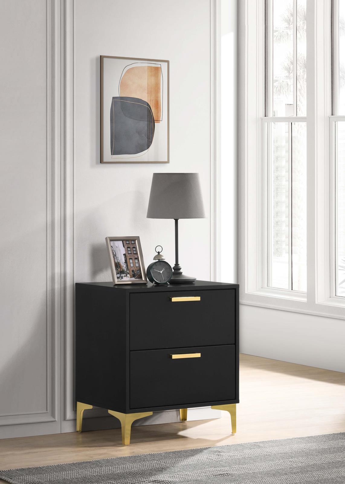 Kendall Black and Gold 2-Drawer Nightstand by Coaster at Eve Furniture