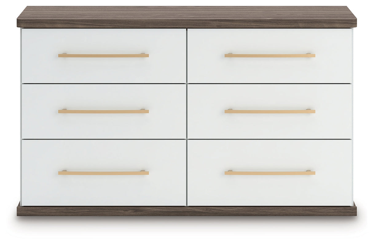 Kendanport White/Brown King Upholstered Bed, Dresser and Nightstand by Ashley at Eve Furniture
