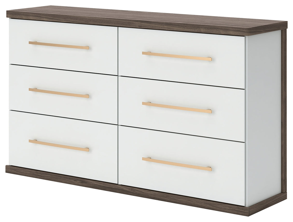 Kendanport White/Brown King Upholstered Bed, Dresser and Nightstand by Ashley at Eve Furniture