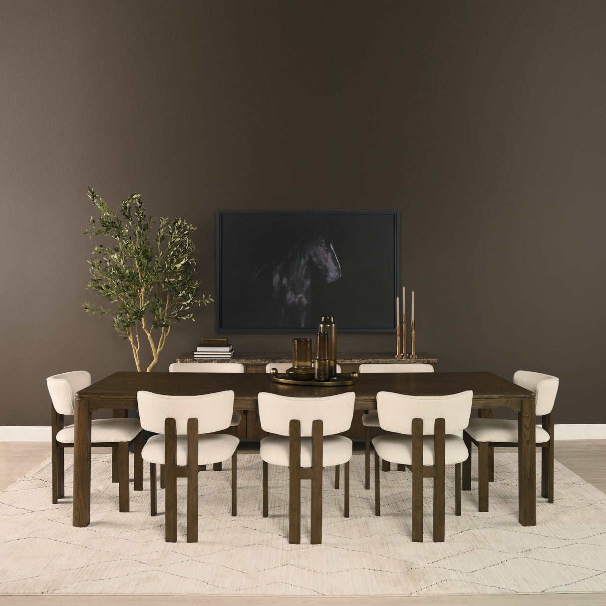 Kendrix Dark Brown Oak Wood Extendable Rectangular Dining Table by Mercana at Eve Furniture