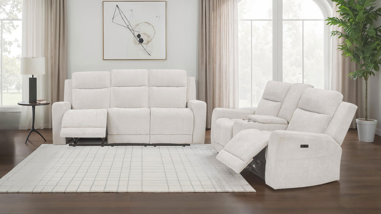 Kennett 2-piece Ivory Chenille Power Reclining Sofa Set by Coaster at Eve Furniture