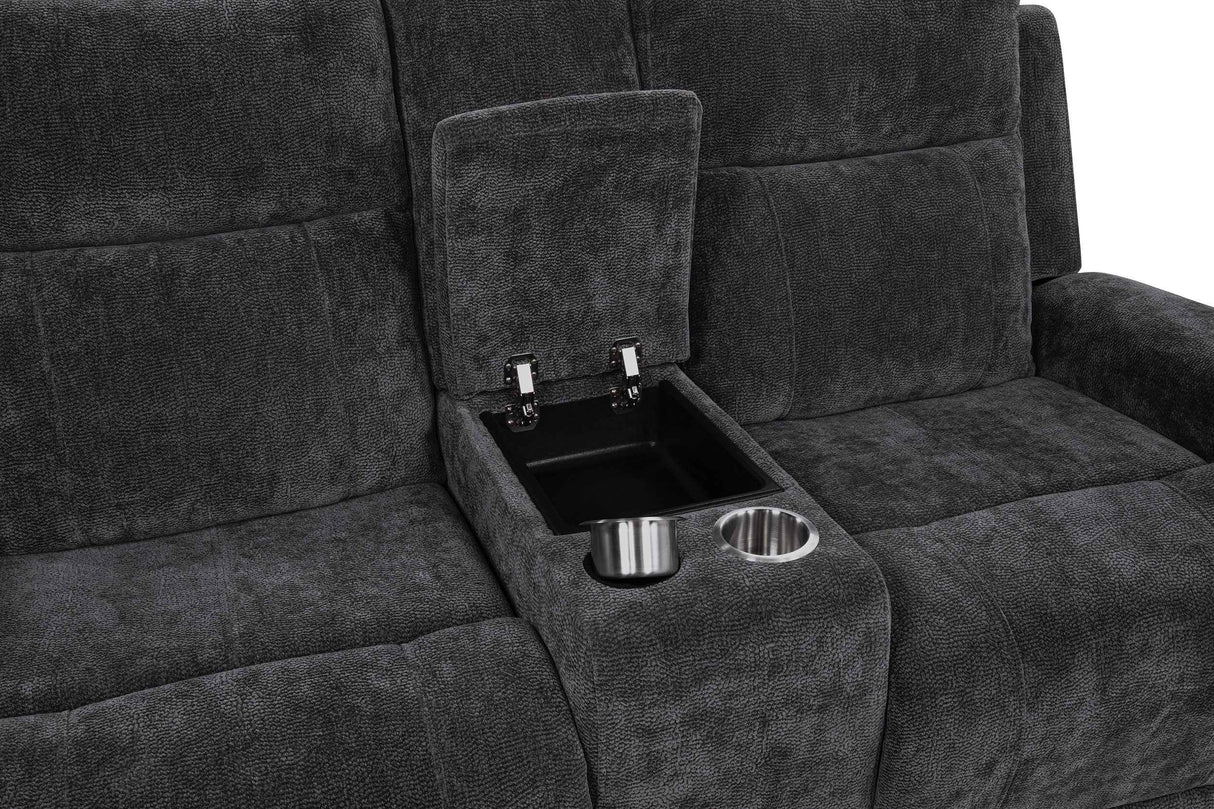 Kennett Dark Grey Chenille Upholstered Power Reclining Loveseat by Coaster at Eve Furniture