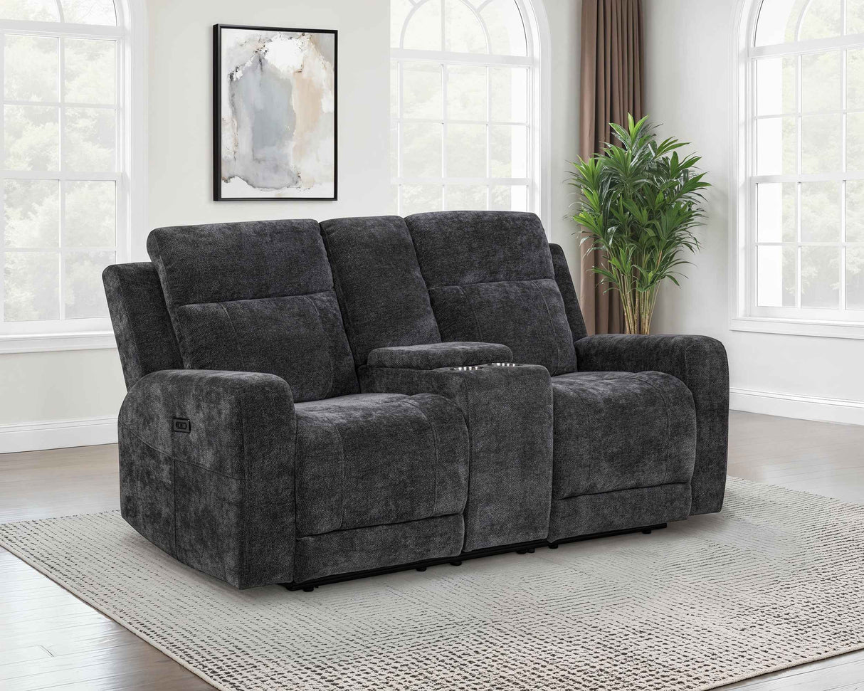 Kennett Dark Grey Chenille Upholstered Power Reclining Loveseat by Coaster at Eve Furniture
