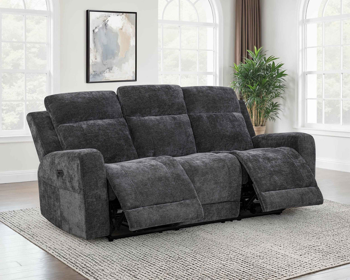 Kennett Dark Grey Chenille Upholstered Power Reclining Sofa by Coaster at Eve Furniture