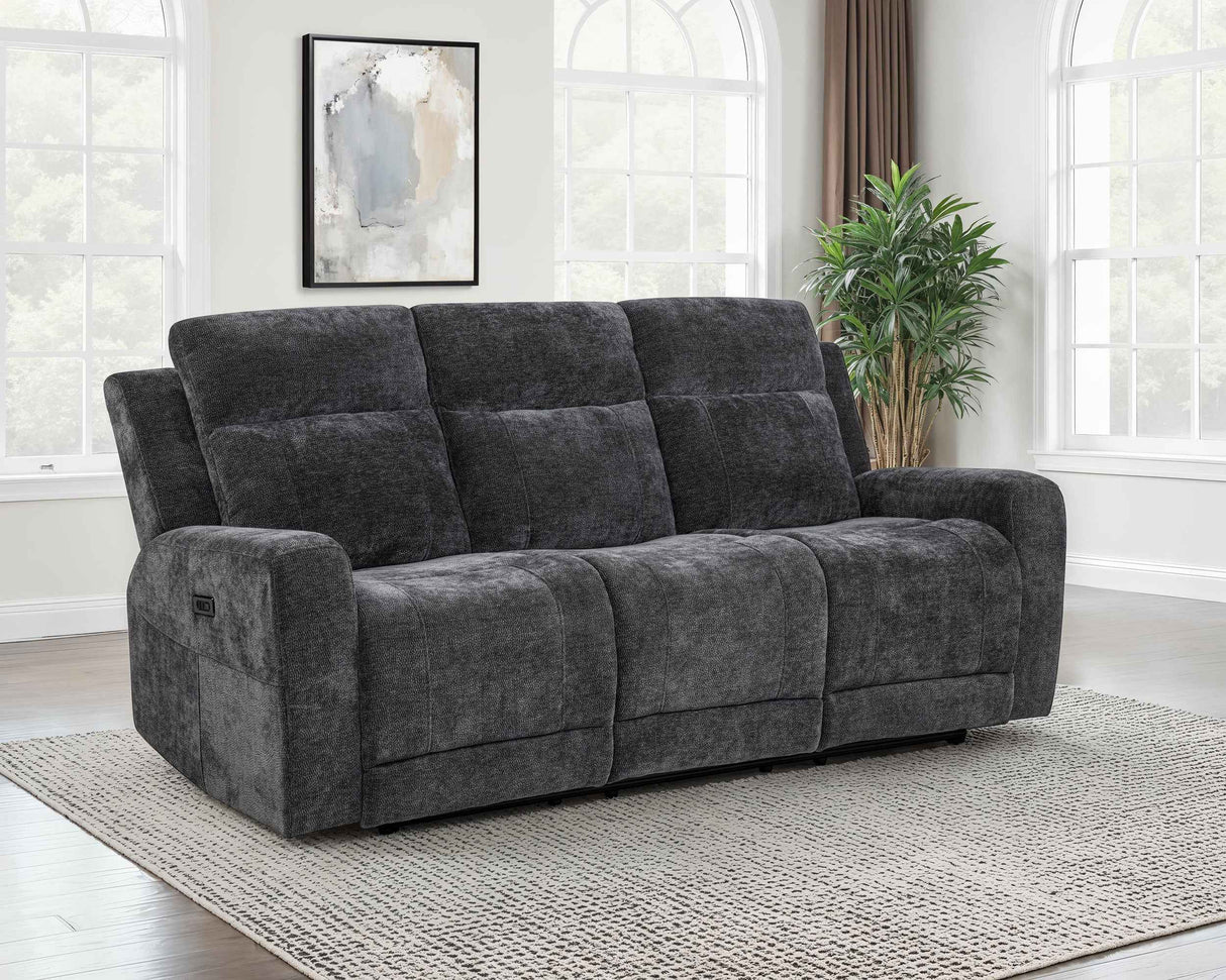 Kennett Dark Grey Chenille Upholstered Power Reclining Sofa by Coaster at Eve Furniture