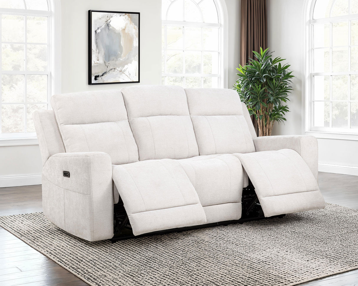 Kennett Ivory Chenille Upholstered Power Reclining Sofa by Coaster at Eve Furniture