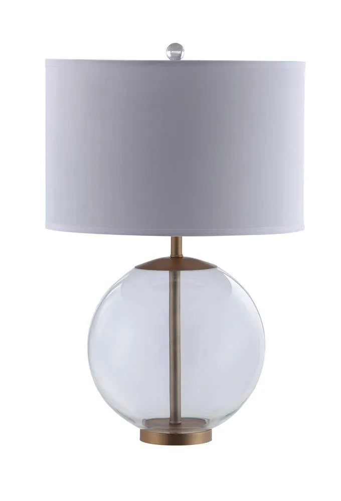 Kenny White Drum Shade Table Lamp with Glass Base by Coaster at Eve Furniture