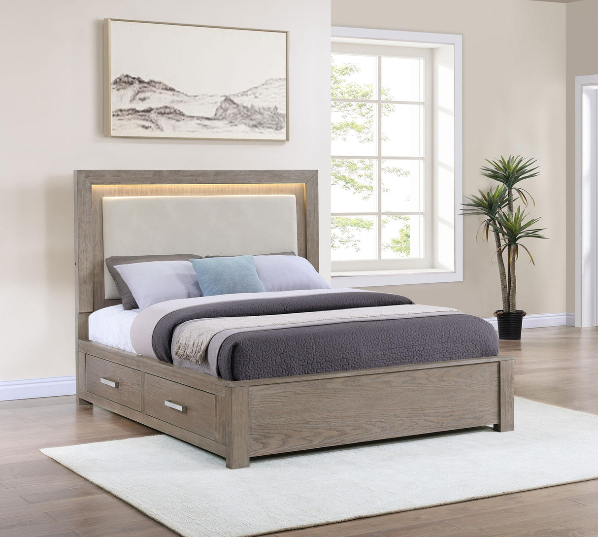 Kenora Barley Brown 56-inch Eastern King LED Storage Bed by Coaster at Eve Furniture