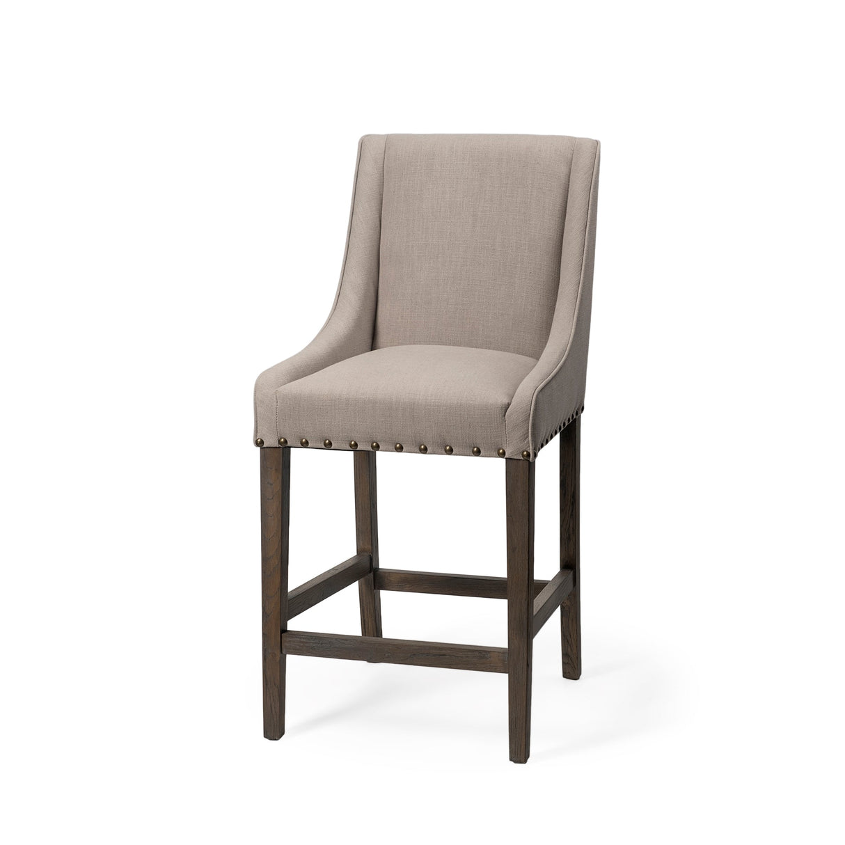 Kensington 27.5" Seat Height Beige Fabric Seat Brown Wood Frame Counter Stool by Mercana at Eve Furniture