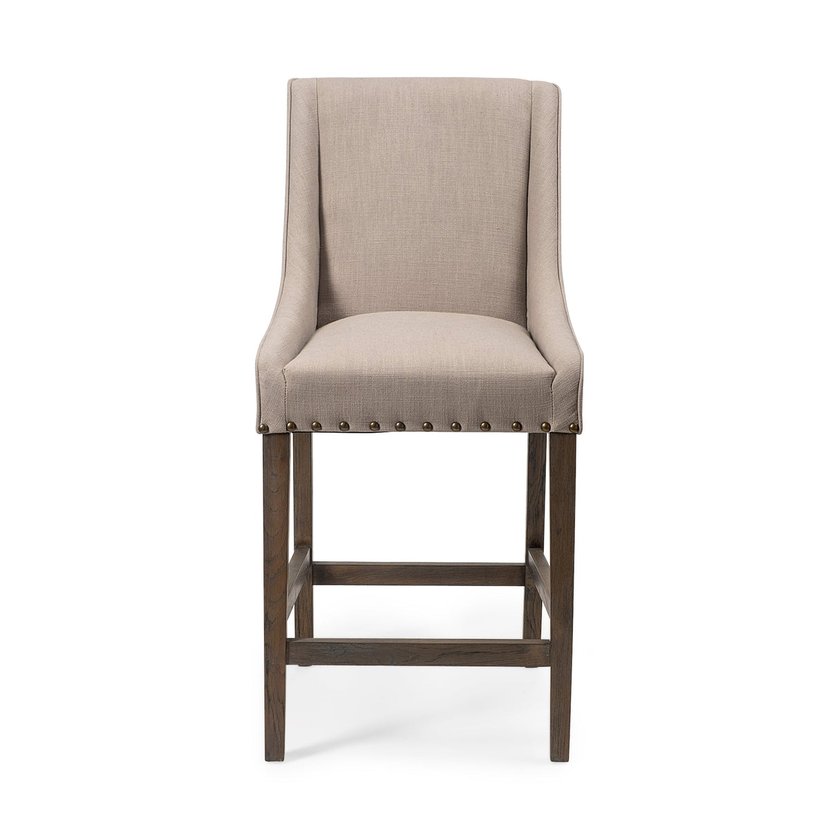 Kensington Beige Fabric Seat Brown Wood Frame Counter Stool by Mercana at Eve Furniture