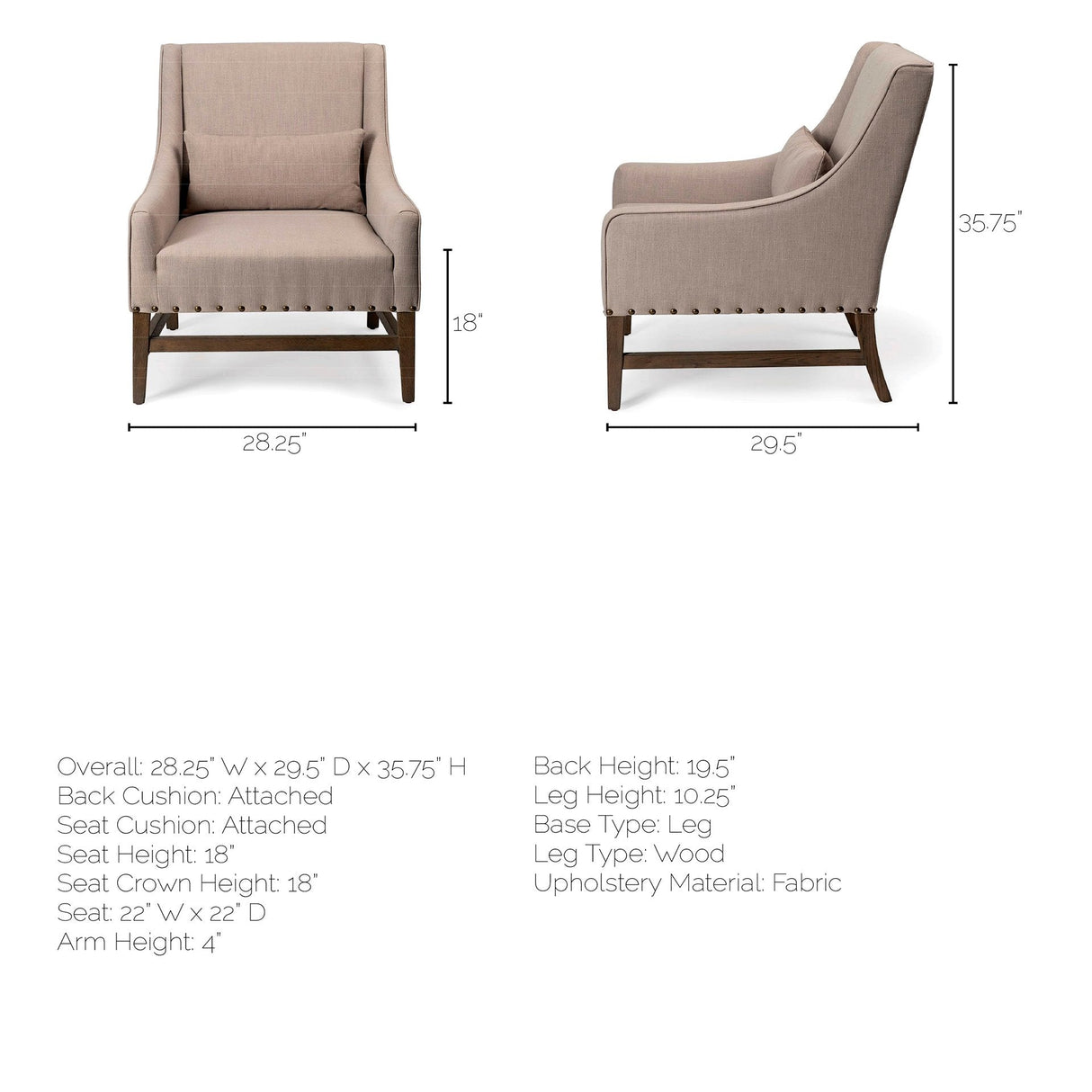 Kensington Beige Linen Fabric and Wood Accent Chair by Mercana at Eve Furniture