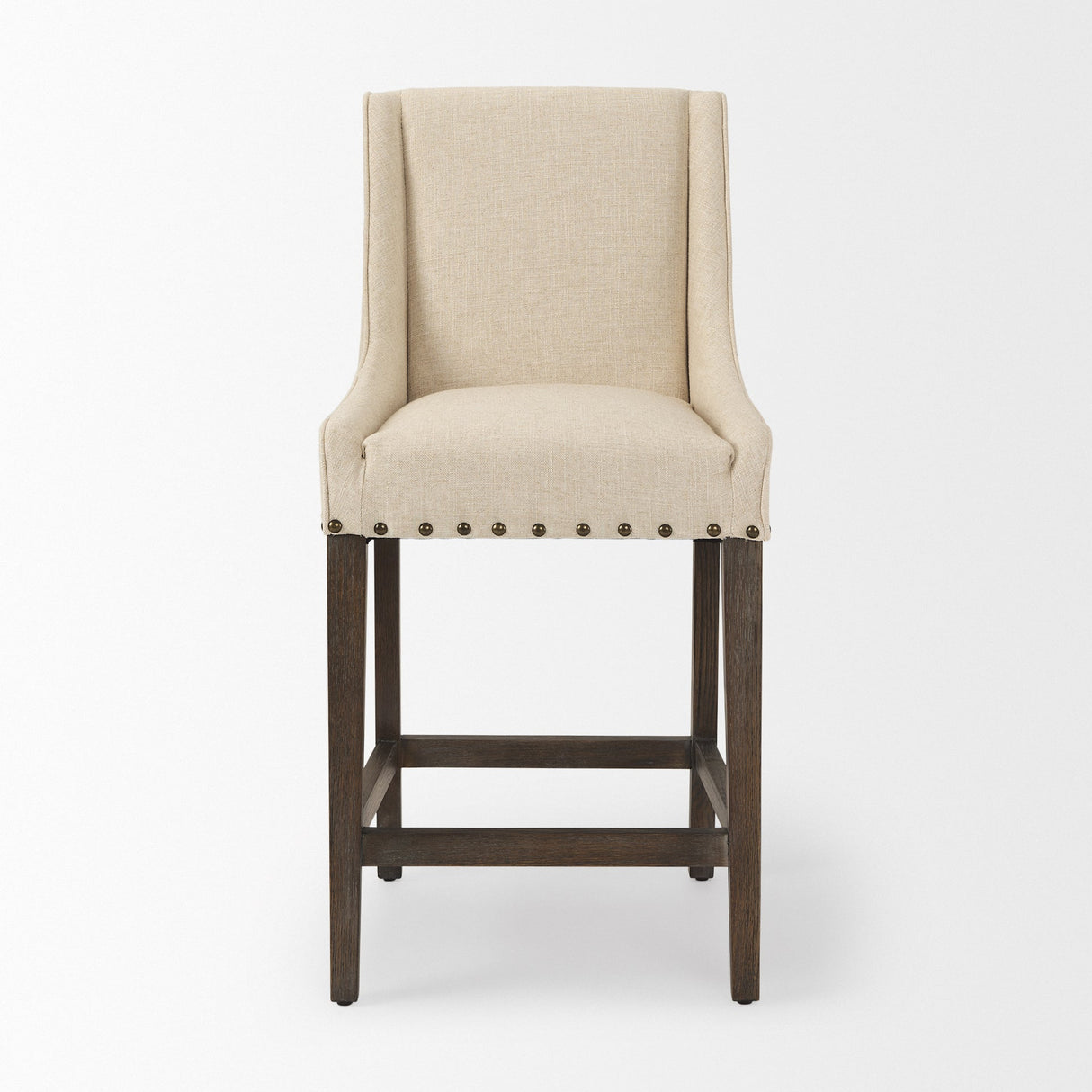 Kensington Cream Fabric Seat Brown Wood Frame Counter Stool by Mercana at Eve Furniture