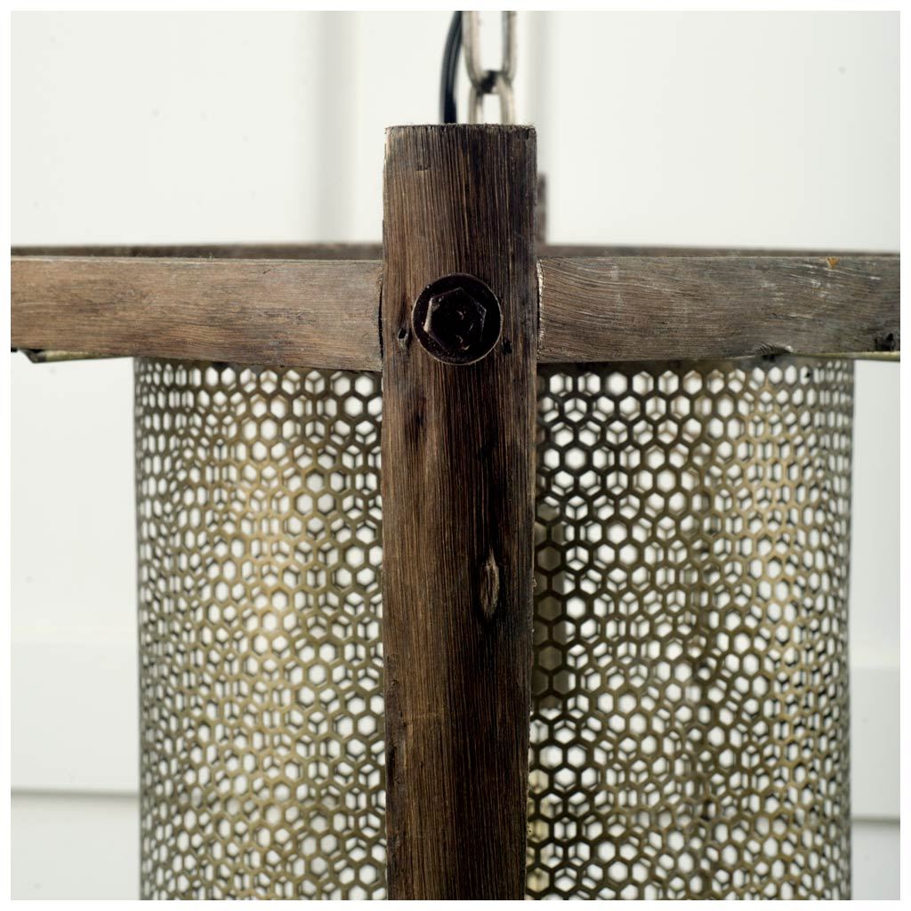 Keppler 16L x 16W x 18.3H Perforated Metal and Wood Pendant Light by Mercana at Eve Furniture