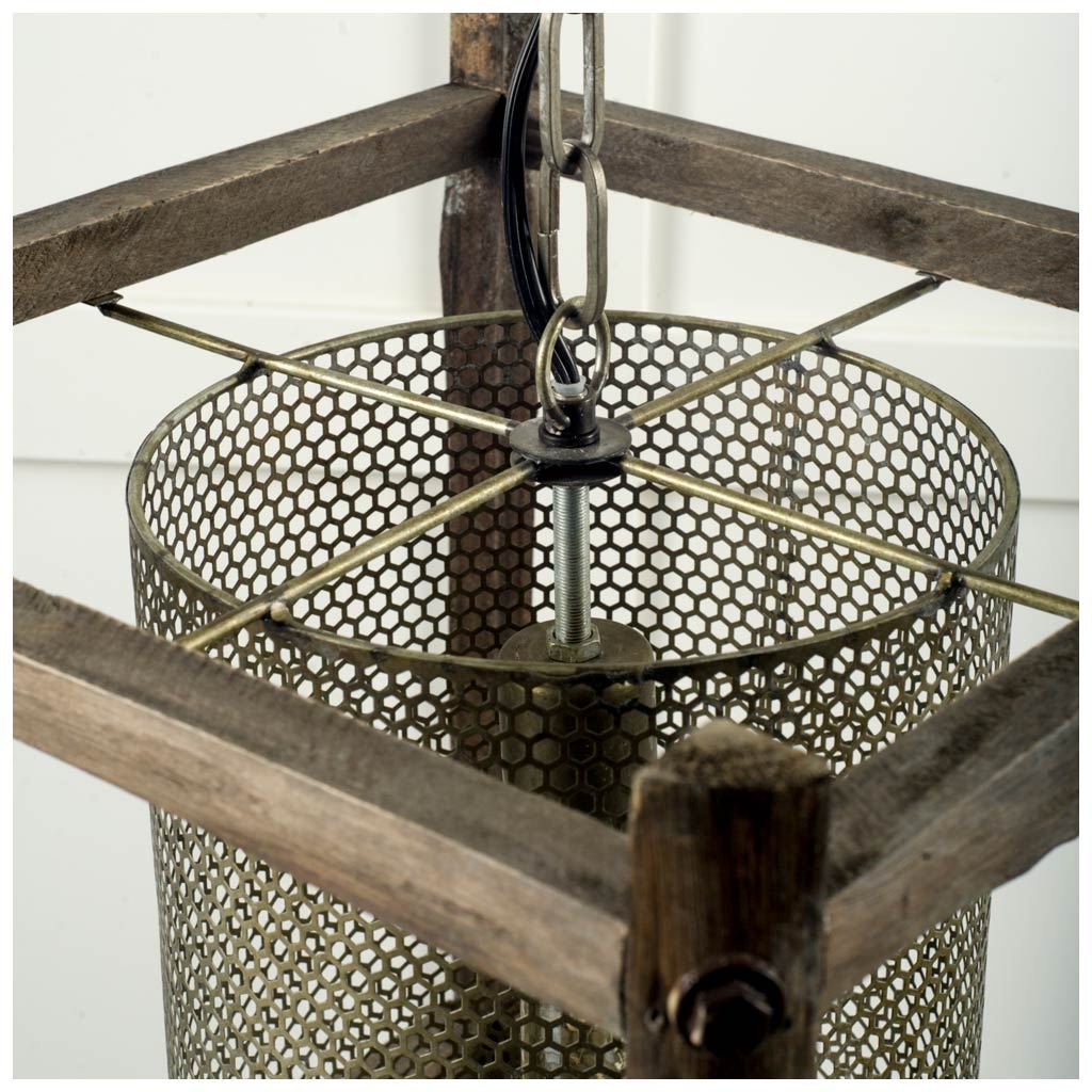 Keppler Perforated Metal and Wood Pendant Light by Mercana at Eve Furniture