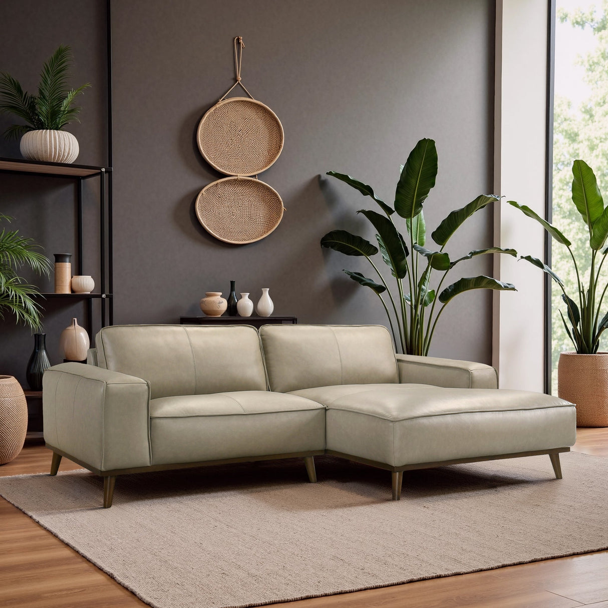 Kerrville Beige Leather Right Sectional Sofa by Ashcroft Furniture at Eve Furniture