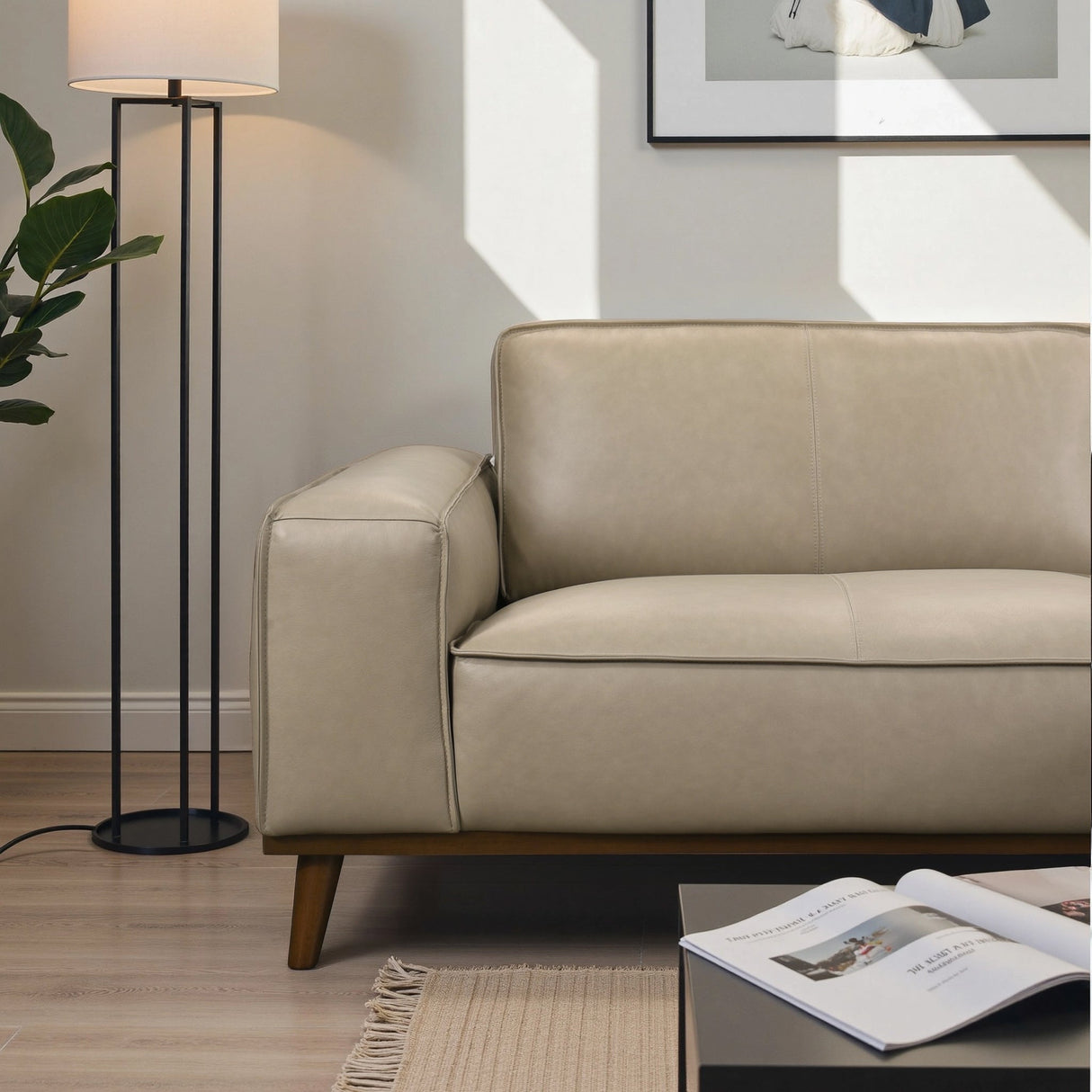 Kerrville Beige Leather Right Sectional Sofa by Ashcroft Furniture at Eve Furniture