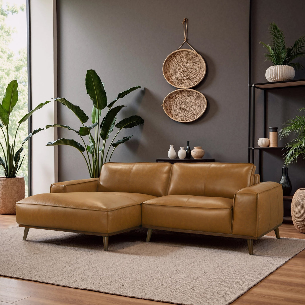 Kerrville Tan Leather Left Sectional Sofa by Ashcroft Furniture at Eve Furniture