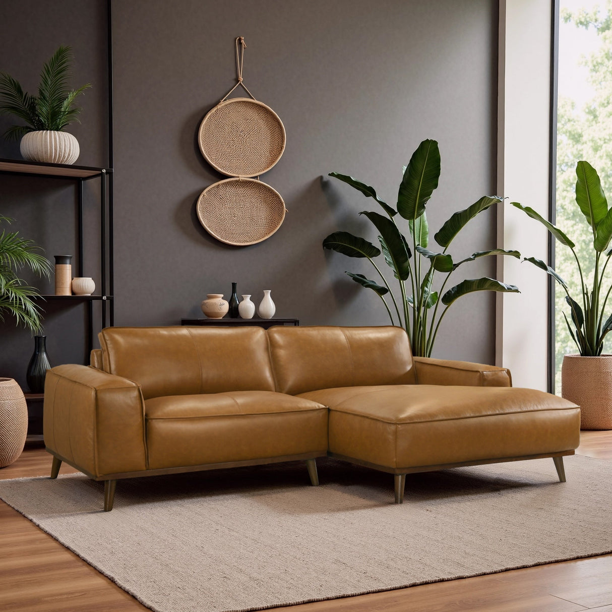 Kerrville Tan Leather Right Sectional Sofa by Ashcroft Imports at Eve Furniture