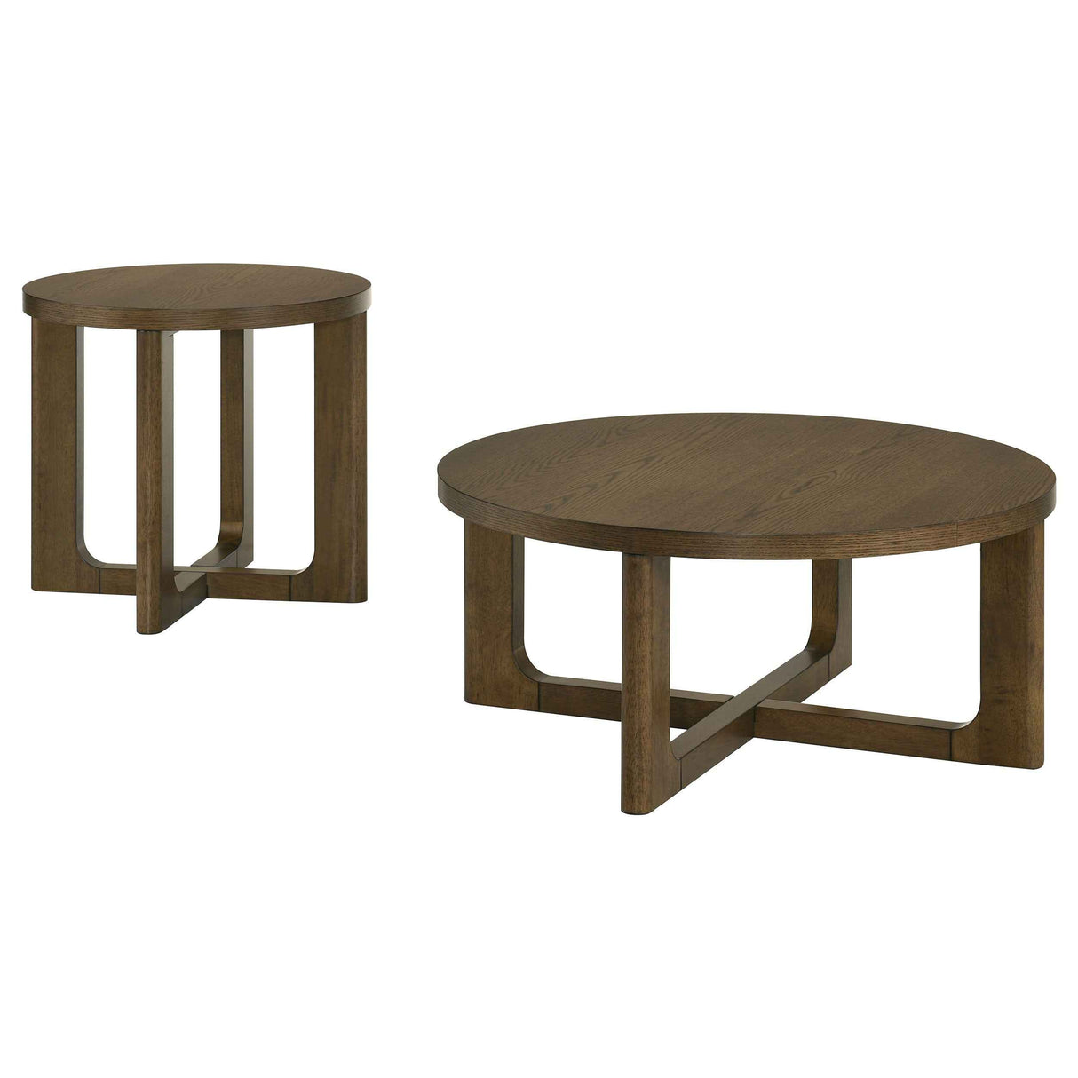 Kessler Brown 2-piece Round Sculptural Wood Coffee Table Set by Coaster at Eve Furniture