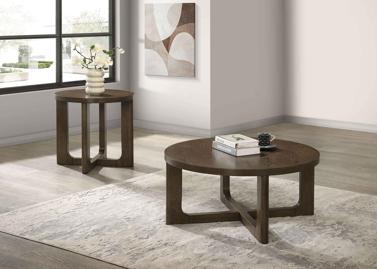 Kessler Brown 2-piece Round Sculptural Wood Coffee Table Set by Coaster at Eve Furniture