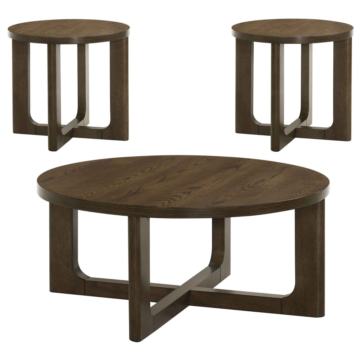 Kessler Brown 3-piece Round Sculptural Wood Coffee Table Set by Coaster at Eve Furniture
