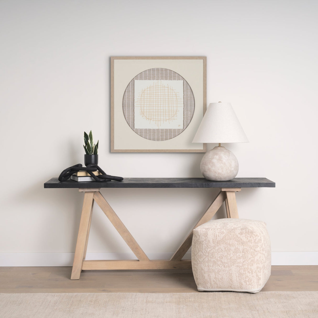 Khloe Small Cream Pouf by Mercana at Eve Furniture
