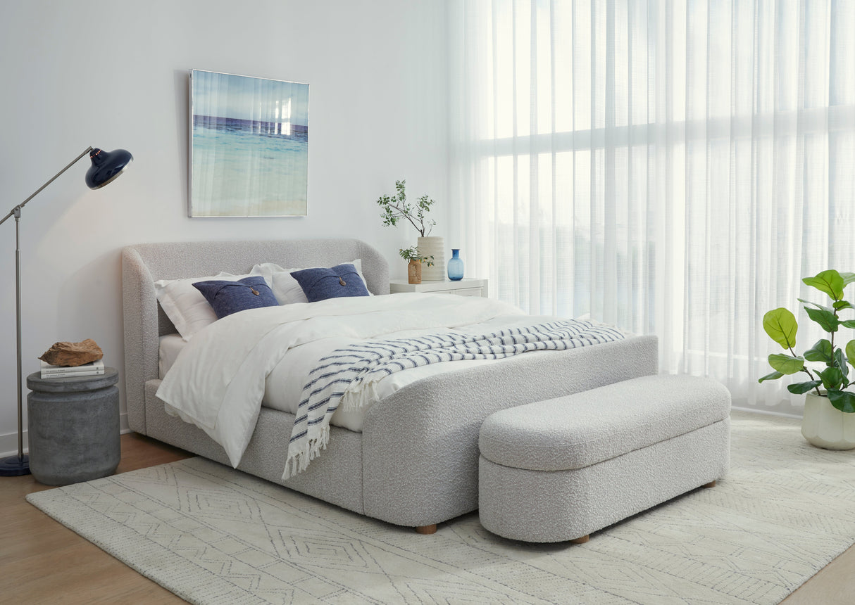Kiki Upholstered Hinged Storage Bench in Cotton Ball Boucle by Modus Furniture at Eve Furniture