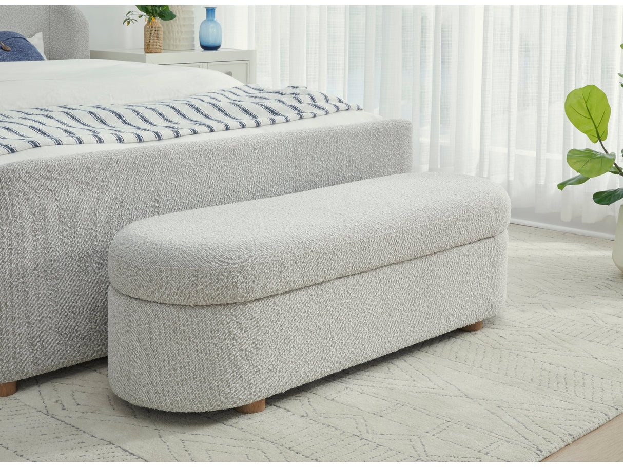 Kiki Upholstered Hinged Storage Bench in Cotton Ball Boucle by Modus Furniture at Eve Furniture