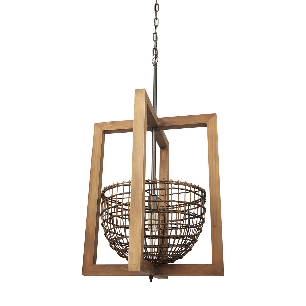 Kiley Warm Wood Basket Lantern Pendant Light by Mercana at Eve Furniture