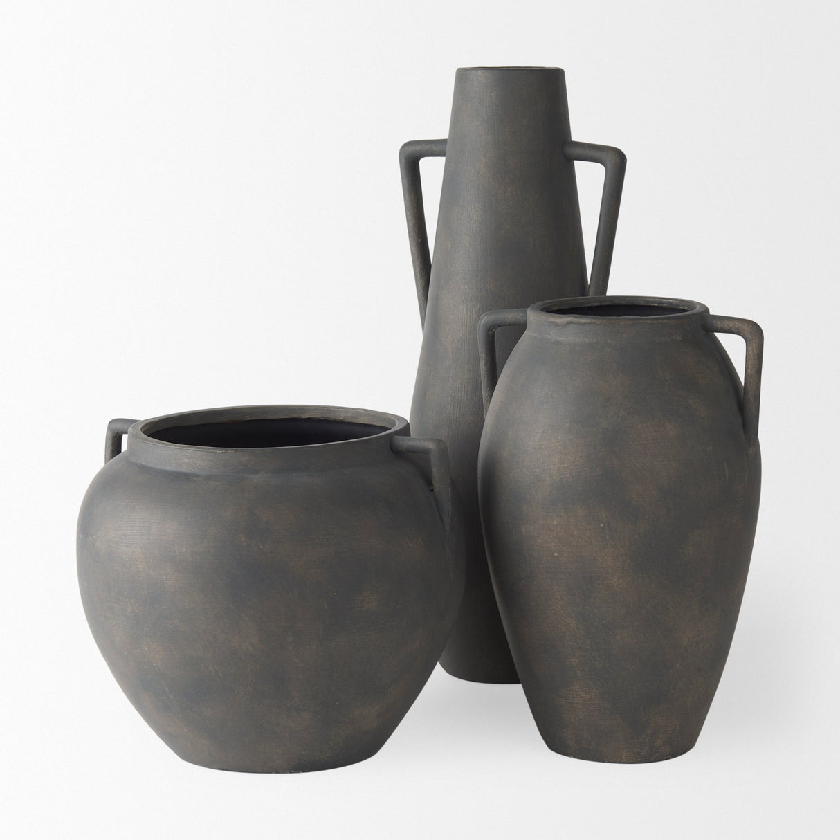 Kilian Short Brown-Gray Double Ear Vase by Mercana at Eve Furniture