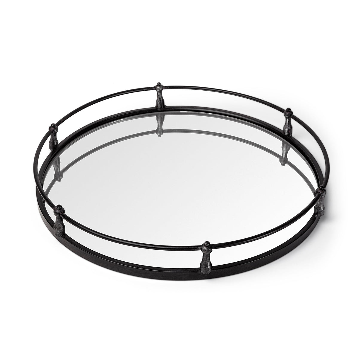 Kimbel 24L x 24W Black Metal Mirrored Base Round Tray by Mercana at Eve Furniture