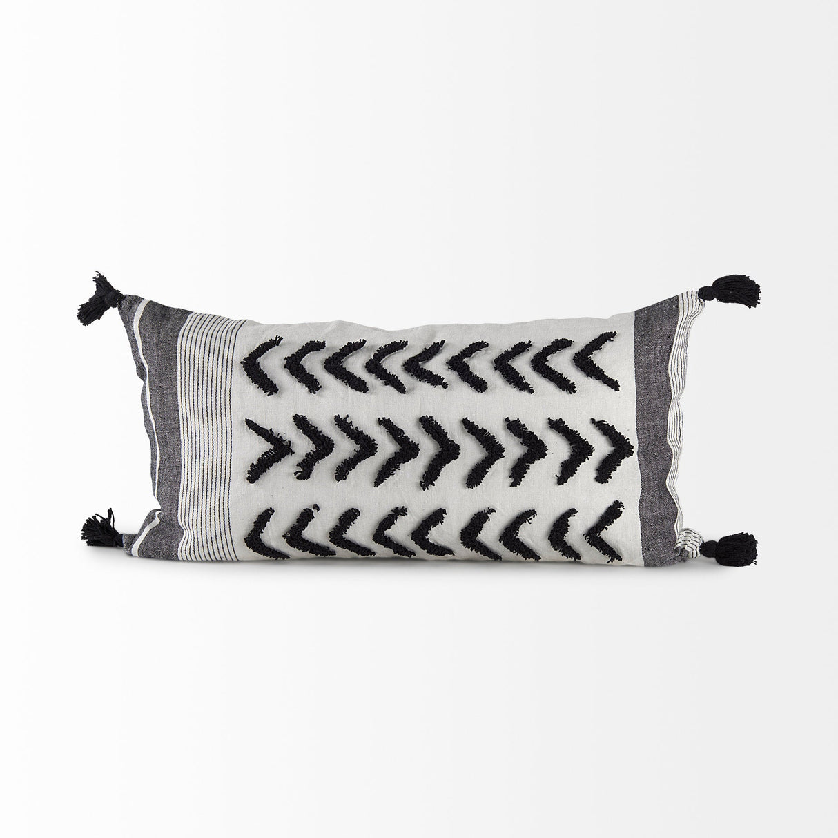 Kimia White and Black Fabric Herringbone and Fringed Decorative Pillow Cover by Mercana at Eve Furniture