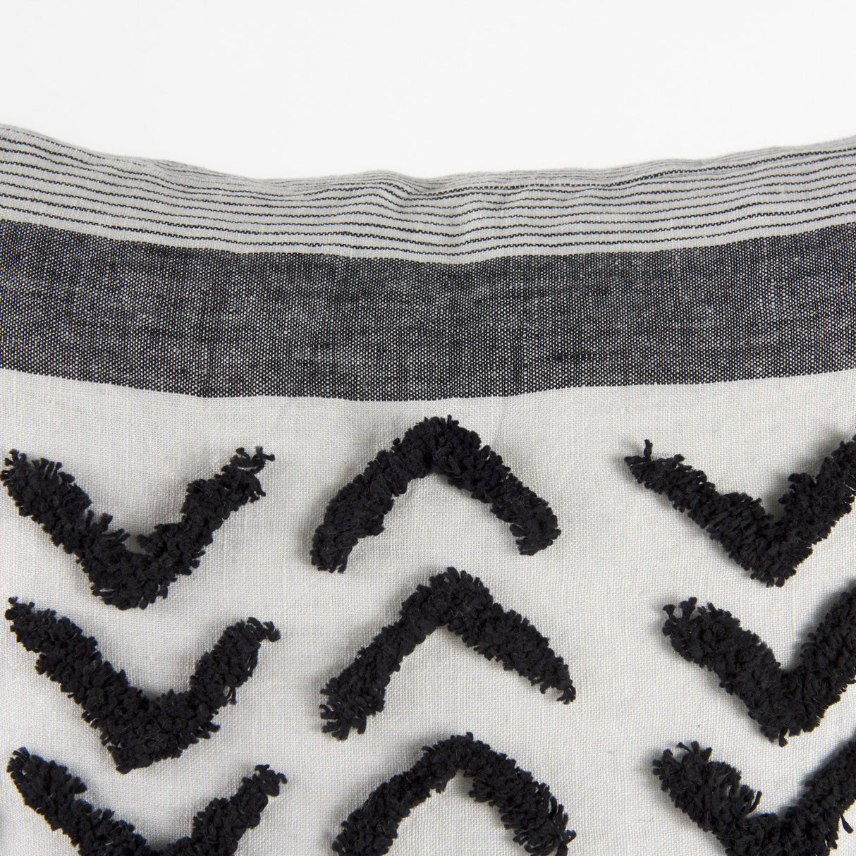 Kimia White and Black Fabric Herringbone and Fringed Decorative Pillow Cover by Mercana at Eve Furniture