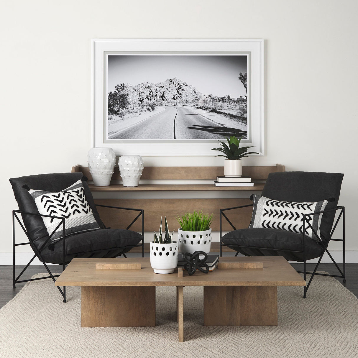Kimia White and Black Fabric Herringbone and Fringed Decorative Pillow Cover by Mercana at Eve Furniture
