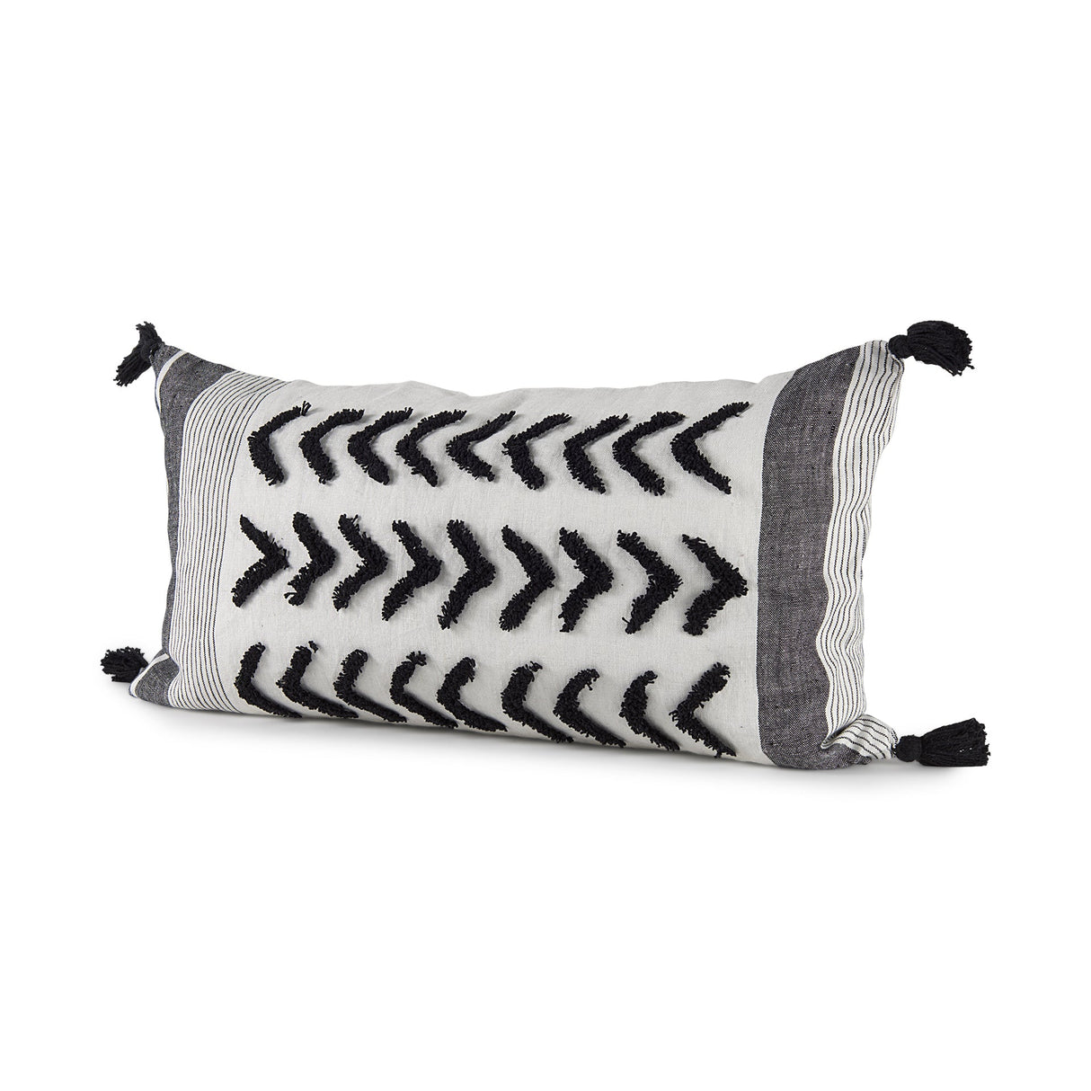 Kimia White and Black Fabric Herringbone and Fringed Decorative Pillow Cover by Mercana at Eve Furniture