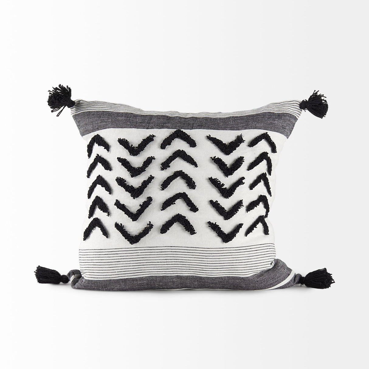 Kimia White/Black Fabric Fringed Pillow Cover w/Non-Allergen Filler, Set of 2 by Mercana at Eve Furniture