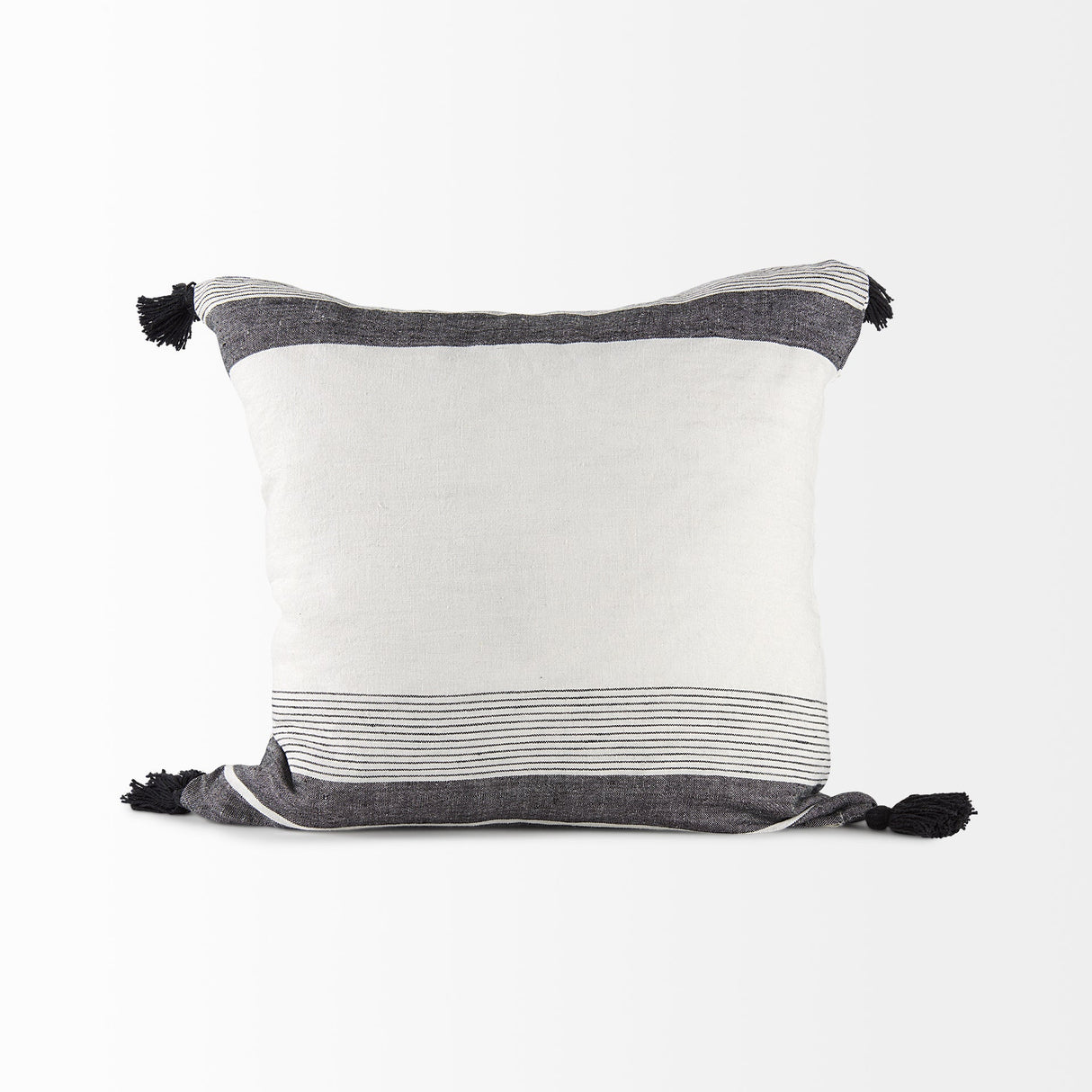 Kimia White/Black Fabric Fringed Pillow Cover w/Non-Allergen Filler, Set of 2 by Mercana at Eve Furniture