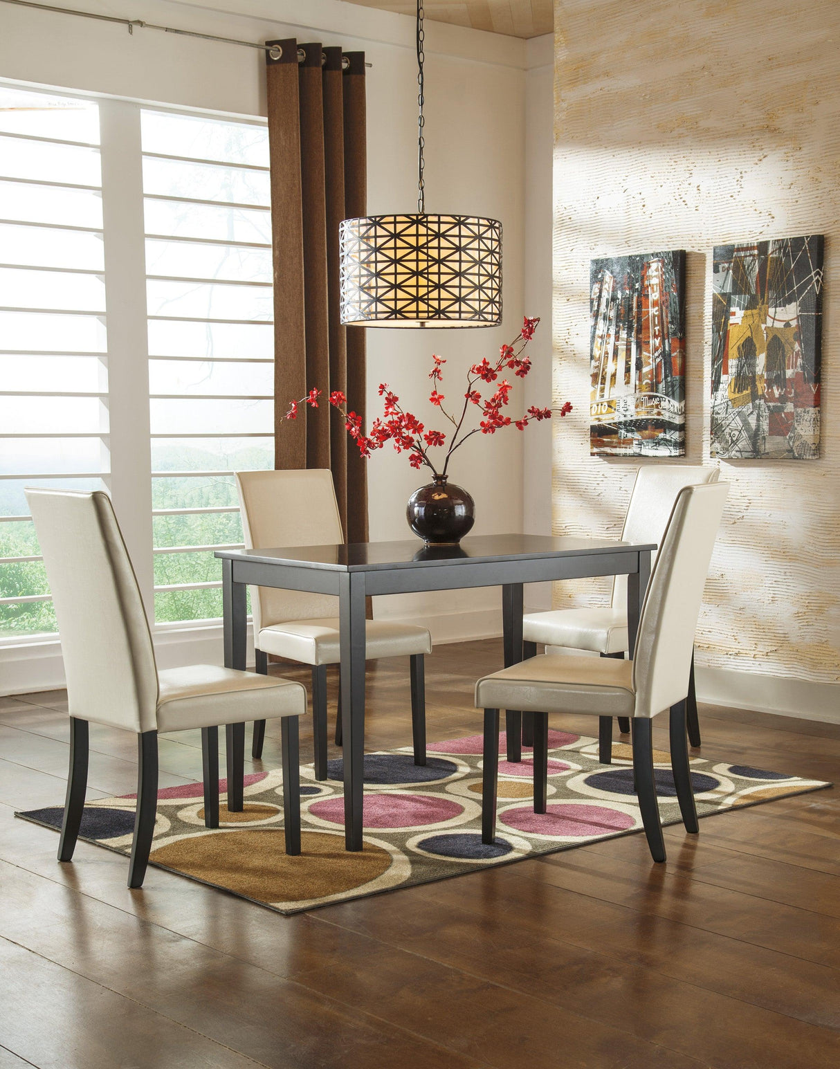 Kimonte Dark Brown/Ivory 5-Piece Rectangular Dining Set by Ashley at Eve Furniture